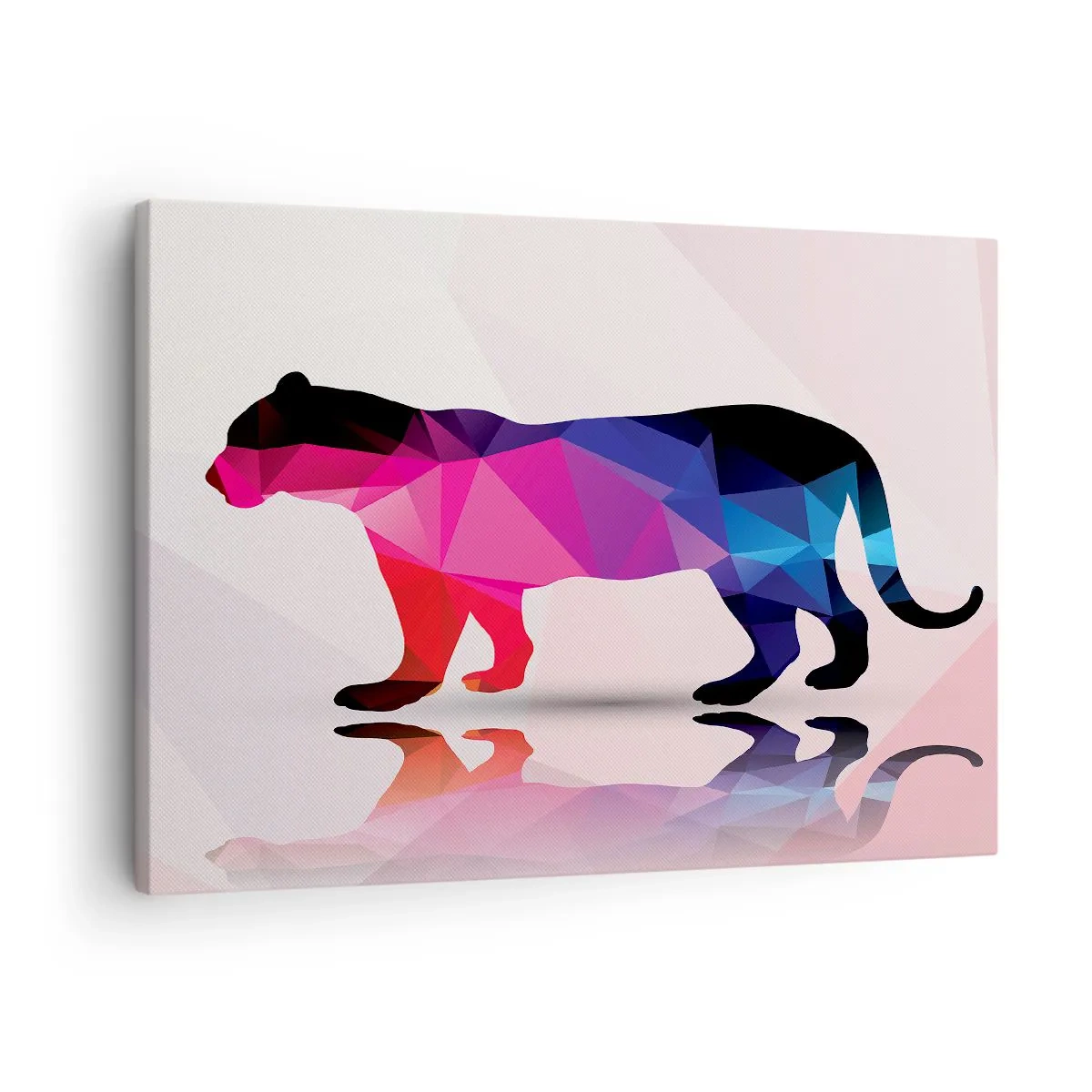 Canvastavla - Bild på duk - Geometrisk pantersilhuett i nyanser av rosa och blått - 70x50cm - Diamantpanter - Modern väggdekoration för vardagsrum och sovrum ARTTOR