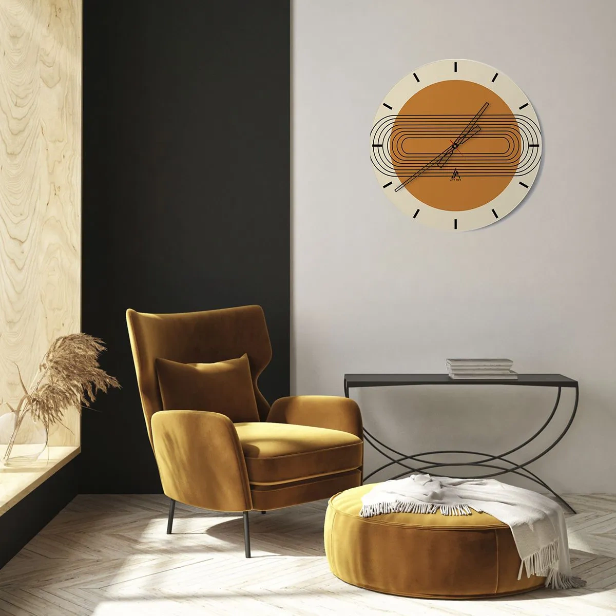Väggklocka - Klocka på glas - Geometrisk komposition i nyanser av beige och orange - 30x30cm - Perfekt plan - Modern väggdekoration för vardagsrum, kök och sovrum ARTTOR