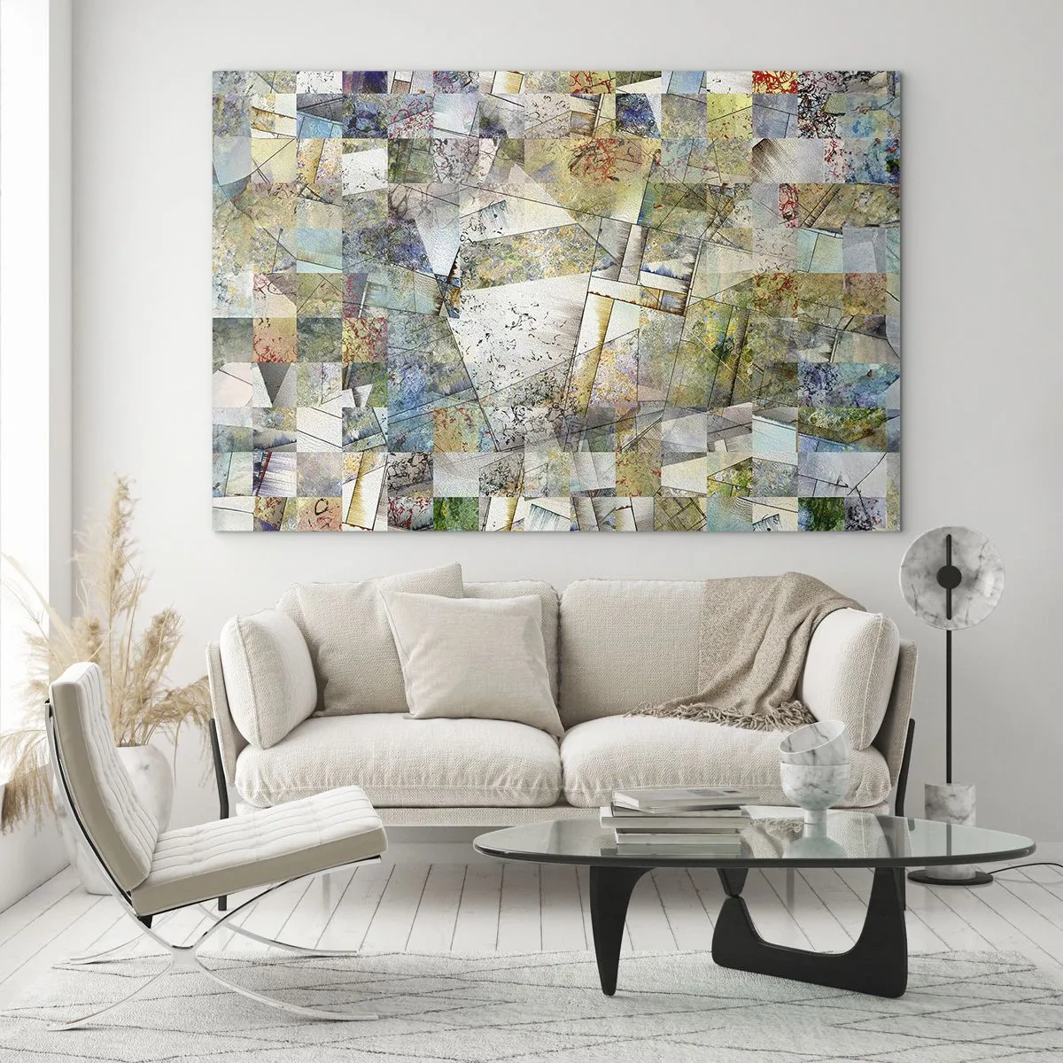 Glastavla - Bild på glas - En färgglad komposition av fragmenterade geometriska former - 70x50cm - Geometrisk omblandning - Modern väggdekoration för vardagsrum och sovrum ARTTOR