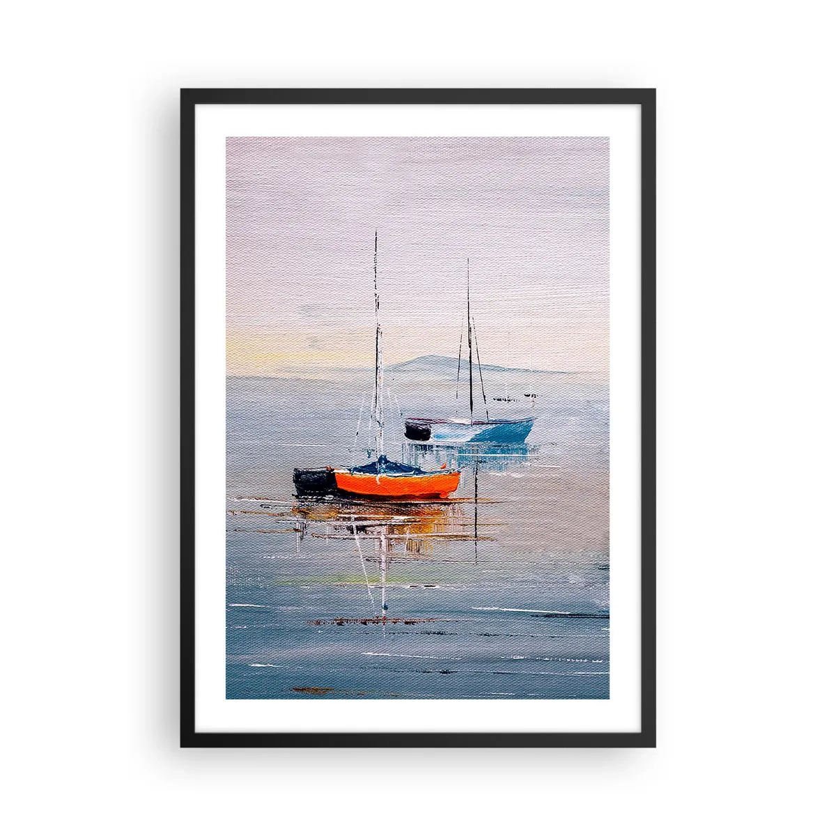 Affisch i svart ram - Segelbåtar på lugnt vatten - 50x70cm - En välförtjänt vila - Modern väggdekoration för vardagsrum och sovrum ARTTOR
