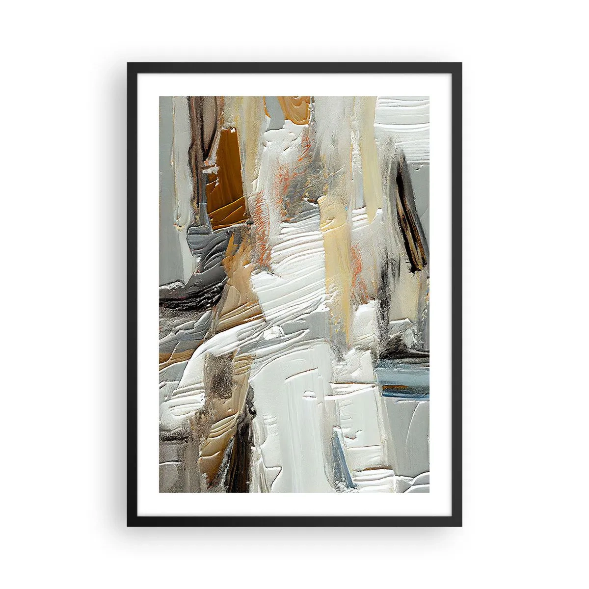 Affisch i svart ram - Textural abstraktion i neutrala nyanser - 50x70cm - Färgstarka lager på lager - Modern väggdekoration för vardagsrum och sovrum ARTTOR